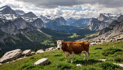 Vache paisible dans les montagnes