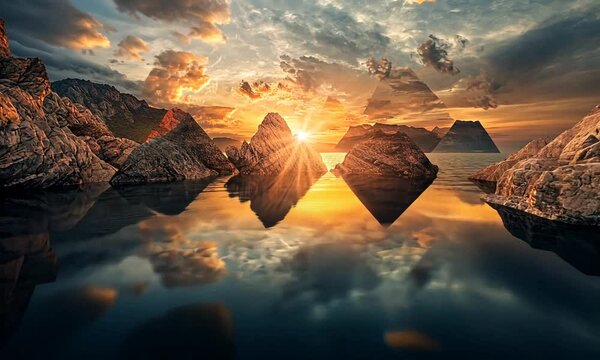 Sunset over Rocky Coastline, Geometrically Composed