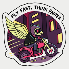 Adobe Illustrator Artwork, a person on a motorcycle with wings like fast fast speed.