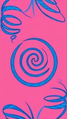 Blue Spiral pattern hand drawn design on Pink background illustration