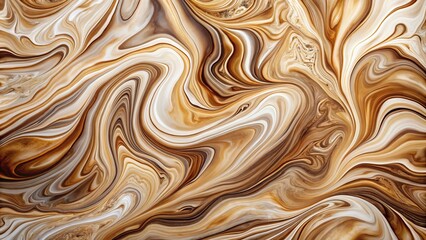 Fototapeta premium Abstract Fluid Art Background in Beige and Brown with Wavy Patterns, Liquid Marble Acrylic Painting on Canvas Featuring White Lines and Gradient Alcohol Ink Backdrop