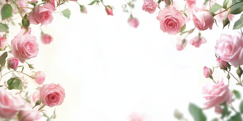 Elegant Pink Rose Blossom Frame: Delicate Floral Background for Romantic Designs and Feminine Projects