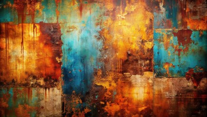 Abstract Grunge Background with Textured Layers of Colorful Paint, Rust, and Distress for Creative Projects and Digital Art, Perfect for Modern Design and Artistic Expressions