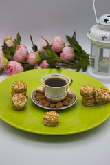 Elegant Coffee Setup with Cookies and Almonds