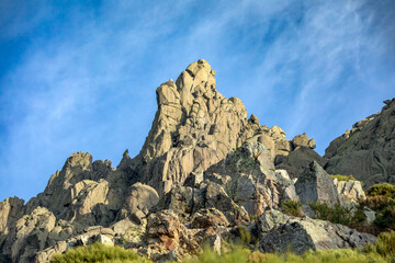 Detail of the Galayos backrest, on the mountain route of the Galayos ravine in the town of Guisando, Ávila, Castilla y León, Spain, in daylight
