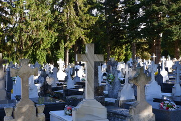 Crosses made of marble in a cemetery