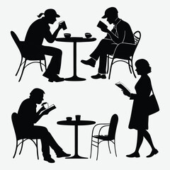  People in urban cafe silhouette vector art and illustration