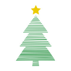 Tiempo de Navidad. Logo con árbol de navidad abstracto con líneas horizontales con estrella para tarjetas y felicitaciones © teracreonte