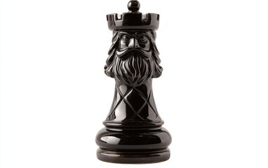 Fototapeta premium Classic Chess Piece A black knight chess piece with polished details, centered on a clean white background.
