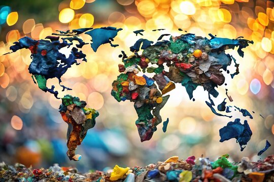 World Map Created from Discarded Waste: A Powerful Visual Statement on Environmental Issues and the Urgent Need for Global Awareness and Action Against Pollution