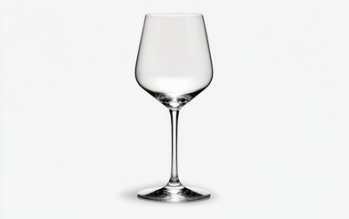 Fototapeta premium Crystal Wine Glass A sleek crystal wine glass with a long stem and subtle light refractions, standing on a white background.