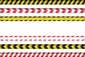 Caution warning tapes. Danger tapes with diagonal yellow-black and white-red strips for...