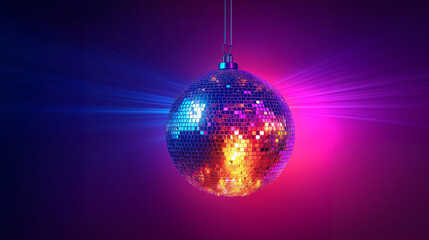 Glittering colorful disco ball hanging under the ceiling - symbol of party and celebration