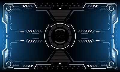 HUD white sci-fi interface screen view black geometric design virtual reality futuristic technology creative display on blue vector