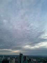 High Angle View of iconic Buildings at Central Greater Manchester City Centre and Tall Buildings During Golden Hour of Sunset over England UK. May 4th, 2024.