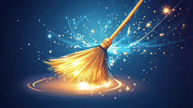 Home cleaning service logo, broom and sparkle icon, clean design 