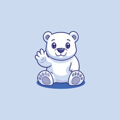 Playful Cartoon White Bear Waving on Cool Blue Background Cute and Friendly Illustration