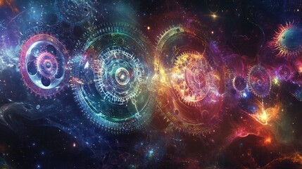 Obraz premium gear mechanism, highlighting the delicate balance of intricate components and luminous energy flows