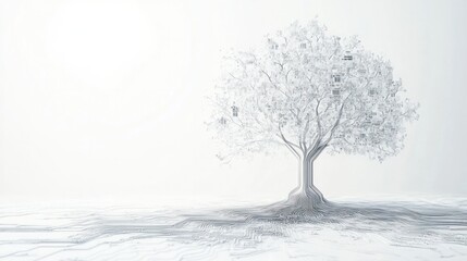 Fototapeta premium tree, where the leaves are intricately designed as circuit patterns,