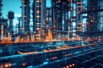 Industrial Data Visualization Futuristic Refinery Digital Overlay Complex Network System