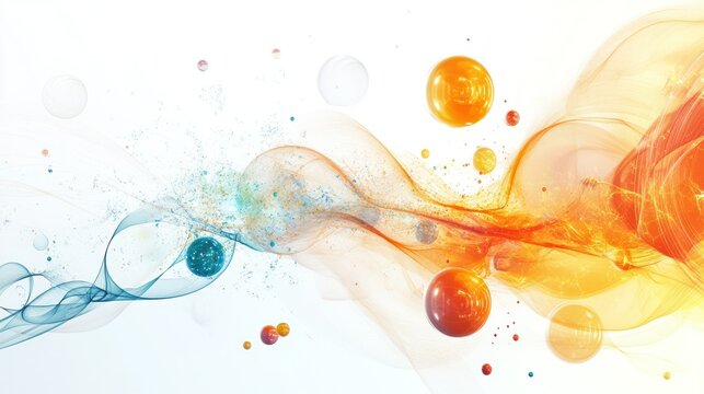 mechanics, showcasing a series of interconnected spheres and lines that symbolize particles and wave functions. The composition is minimalist
