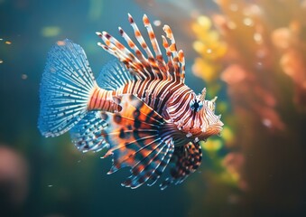 A lionfish is swimming in the water