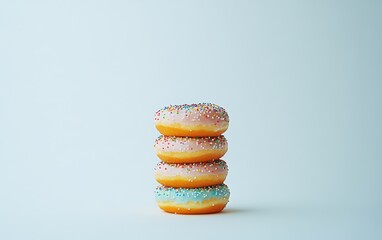 Stack of Doughnuts A small stack of colorful frosted doughnuts with sprinkles, placed neatly on a white background.