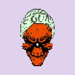 Pixel Art Skull with Turban in Retro Gaming Style