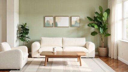 Generative AI, A Minimalist Design Combining Natural Light, Creamy Textures, and Polished Ash Wood for a Balanced and Organic Living Area