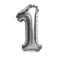 Silver Number Balloons 1 to 9 isolated on white & transparent a background. 1
