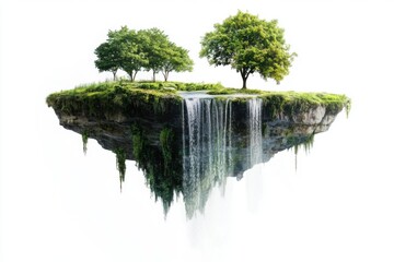 Enchanted Floating Island with Lush Greenery and Cascading Waterfall: A Surreal Paradise