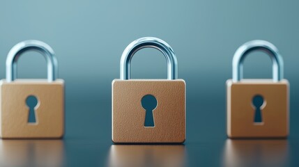 Naklejka premium Three Classic Padlocks on a Dark Table Background with Soft Light