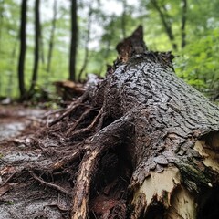 Obraz premium Fallen Tree with Exposed Roots After Storm/Tornado/Wind