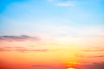 Sky, Sunset, Sunrise, like a bright golden and blue sky. The sunrise is decorated with clouds in various shapes, everning,Twilight, Large size, High definition landscape photo