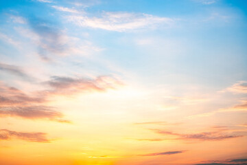 Sky, Sunset, Sunrise, like a bright golden and blue sky. The sunrise is decorated with clouds in various shapes, everning,Twilight, Large size, High definition landscape photo