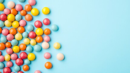 Colorful candies on a blue background.