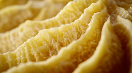 Detailed shot of freshly peeled durian segments, their creamy texture inviting and rich