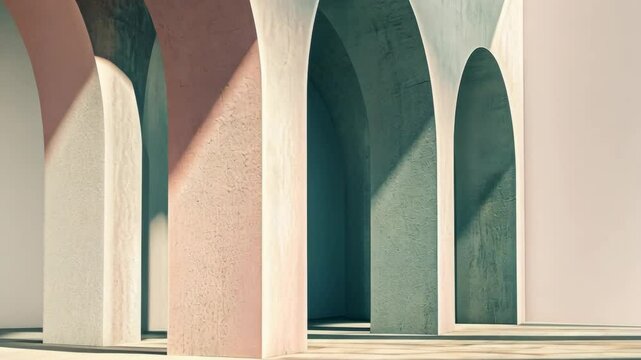 Architectural design featuring vivid arches in soft light against muted backgrounds for a modern artistic look