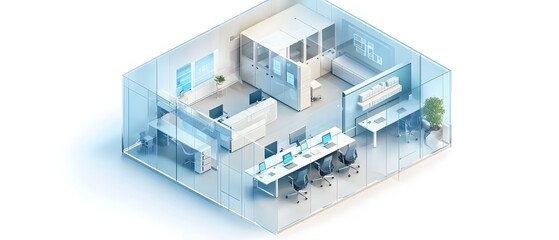 3D Isometric Transparent Office Structure for Real Estate and Business Concepts