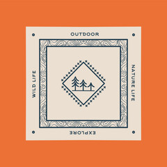 Outdoor Adventure Nature Badge with Forest Theme Perfect for Bandana Design, etc