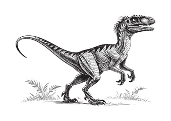 Fototapeta premium Velociraptor dinosaur engraving vector illustration