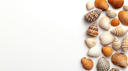 A photostock of a scenic coral reef arrangement with seashells, isolated on a bright white background, natural and aquatic. High Quality