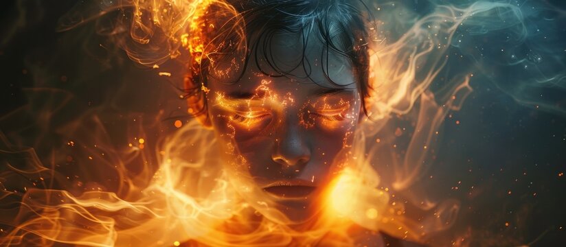 Intense fantasy fire elemental explosion of scorching fiery combustion and glowing bright radiant energy  Powerful