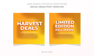 Collection set Harvest Shopping day Sale discount deals Editable text with vibrant yellow orange gradient grainy texture banner