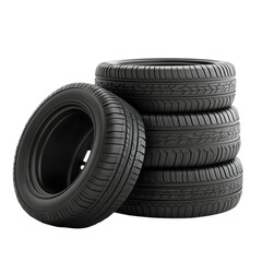 Pile of four new tires stacked isolated on white background