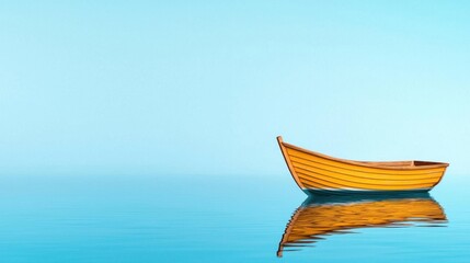 Fototapeta premium A photostock of a small rustic sailboat floating on calm blue water, displayed on a white background, serene and peaceful. High Quality