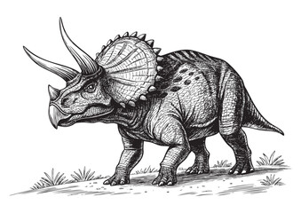 Fototapeta premium Triceratops dinosaur engraving vector illustration