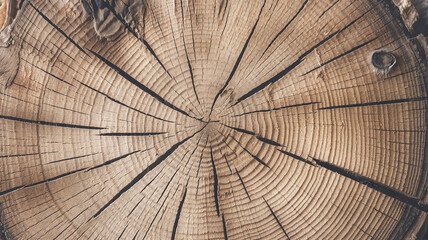 Fototapeta premium Close-up of a White Oak tree cut surface showcasing detailed growth rings, natural wood texture, and intricate patterns, ideal for woodworking, design inspiration, or educational purposes. 