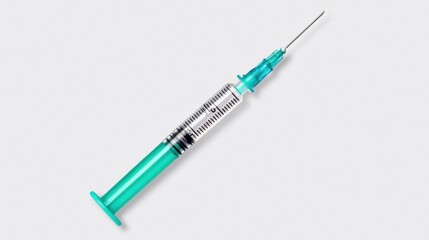 Fototapeta premium A photostock of a syringe filled with clear liquid, isolated on a clean white background, ideal for medical and healthcare themes. High Quality