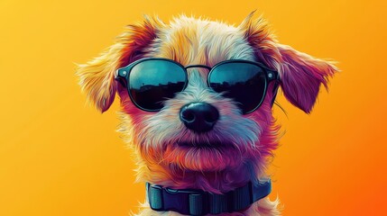 Puppy in aviators on yellow background  vector art design